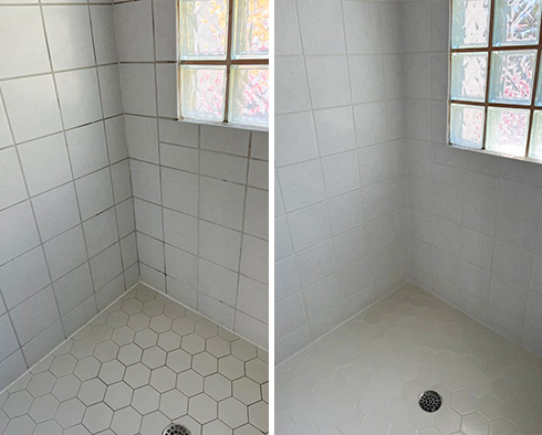 Shower Before and After a Grout Cleaning in Southport, NC