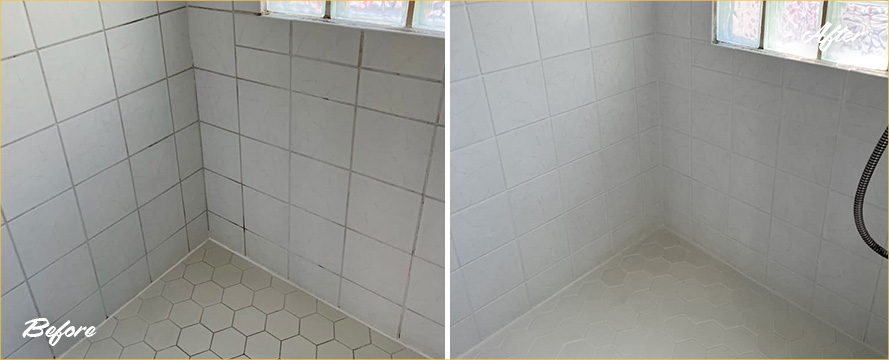 Shower Before and After a Superb Grout Cleaning in Southport, NC