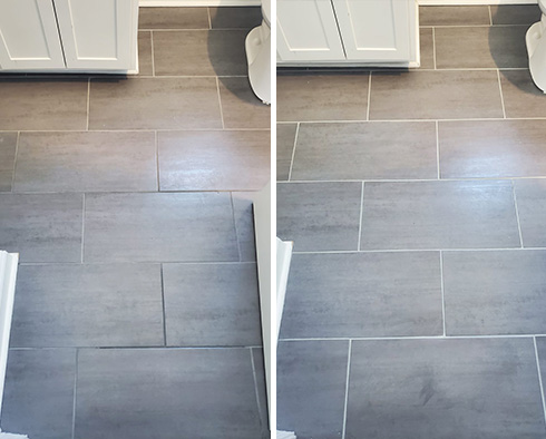 Floor Before and After a Grout Recoloring in Morehead City, NC