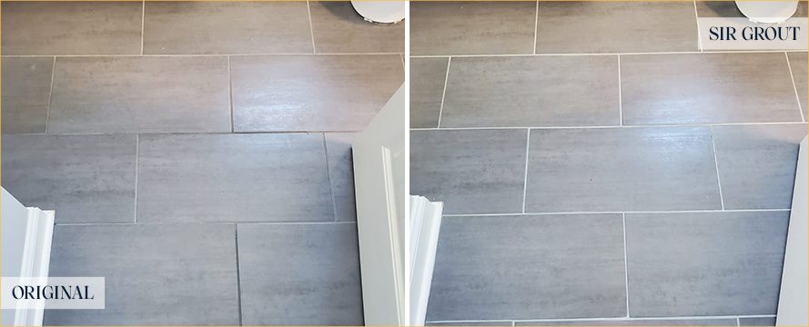 Floor Before and After a Superb Grout Recoloring in Morehead City, NC