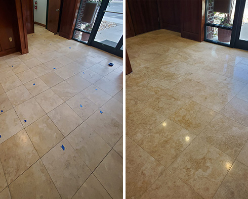 Floor Before and After a Stone Honing in Sneads Ferry, NC