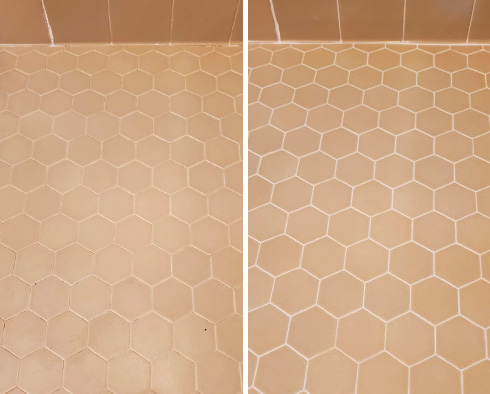 Bathroom Floor Before and After a Grout Sealing in Wilmington