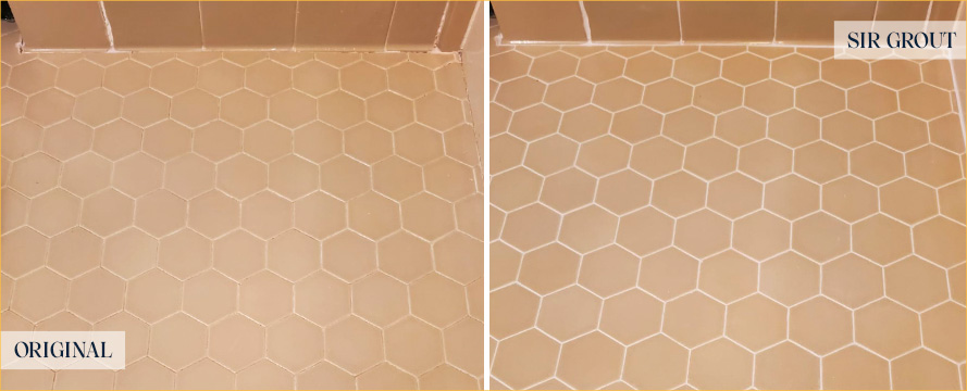 Bathroom Floor Before and After a Grout Sealing in Wilmington