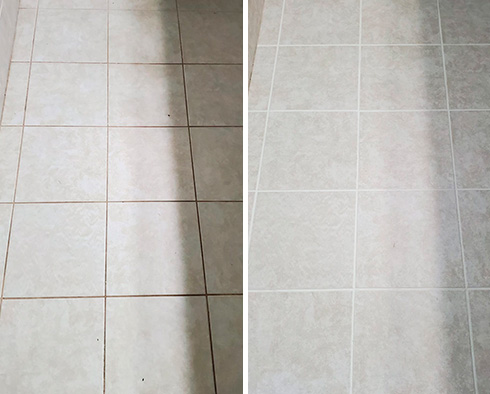 Bathroom Floor Before and After a Service from Our Tile and Grout Cleaners in Wilmington