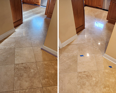 Floor Before and After a Stone Sealing in Hampstead, NC