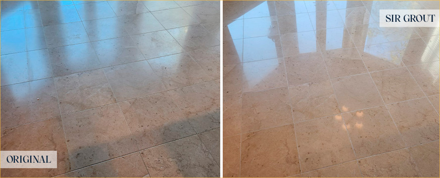 Living Room Floor Before and After a Stone Cleaning in Wilmington